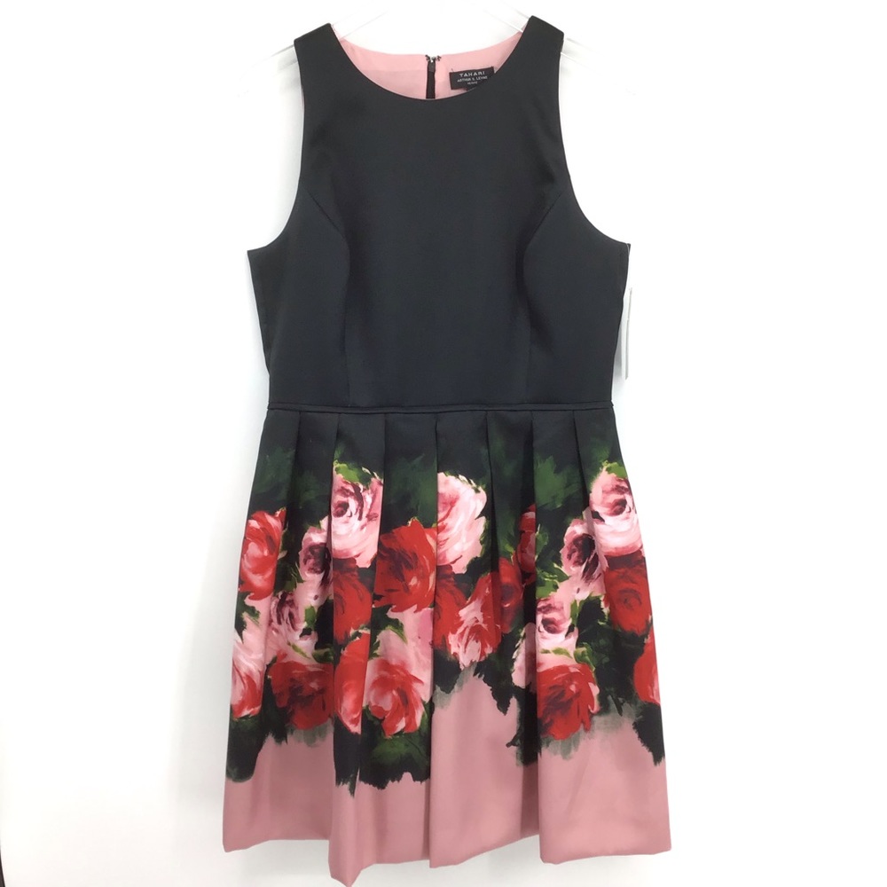 Tahari Sleeveless Black Dress with Floral Print